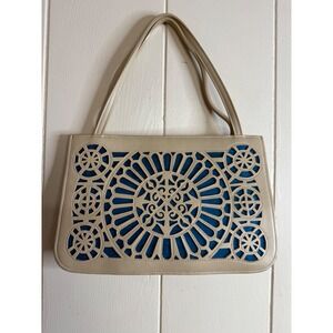 BCBG Max Azria Satchel Bag Women's Beige Laser Cut Purse Handbag Designer NWT